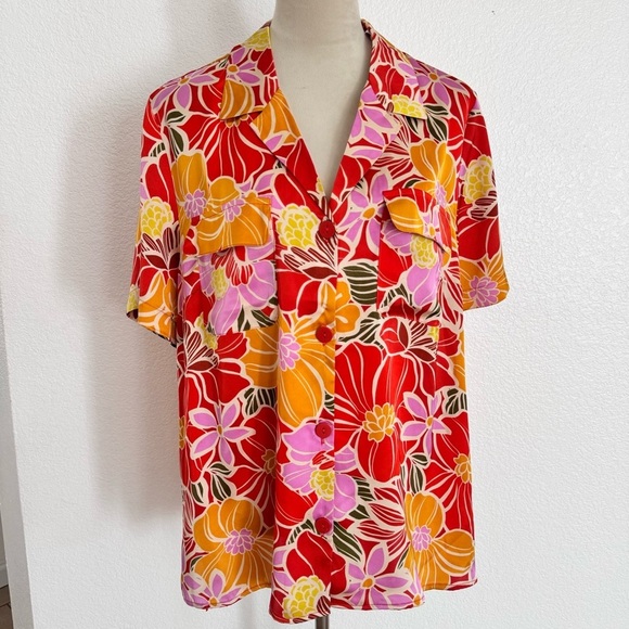 DR2 Short Sleeve Floral Button Down Blouse Size XLarge - Picture 13 of 13